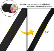 55 Yards 1/2 Inch Black Double Fold Bias Tape for Sewing - Bias Binding Tape ...