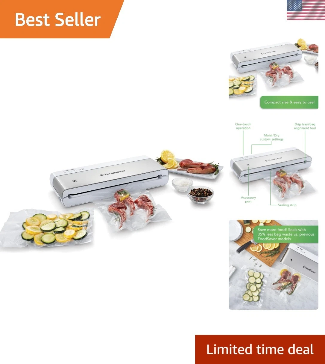 Multi-Functional Vacuum Sealer with Included Bags - Space-Saving Kitchen Tool