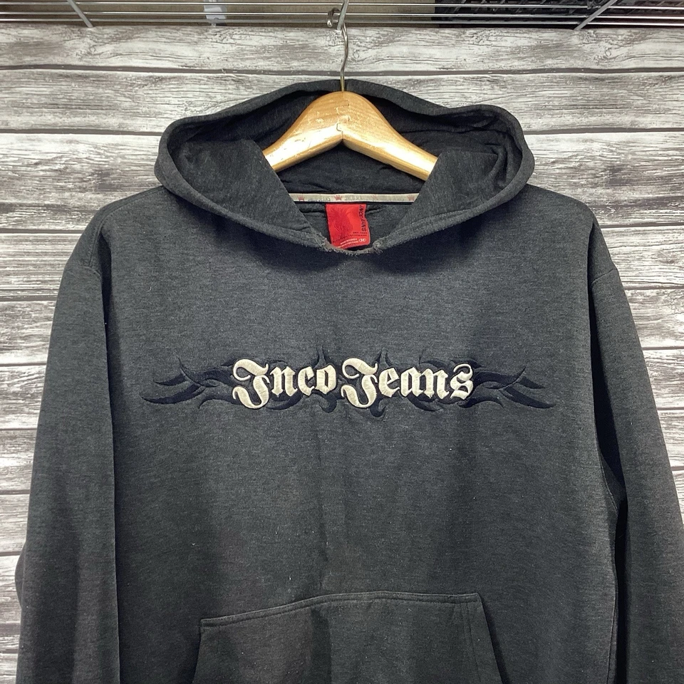 Sudadera con Capucha JNCO Jeans De Colección Para Hombre Gris Medio Monopatín Y2K Envejecido Foto 3 de 4
