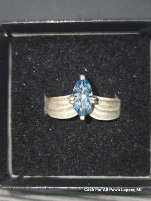 Retro Vintage Sterlingsilber 5g Aquamarin Blautopas Statement Gr. 8 - Bild 1 von 4