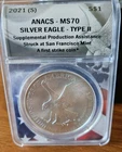 2021 S ANACS MS70 Silver Eagle Type 2 .. Supplemental Production