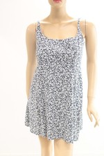 Old Navy Mini Dress L Blue Ditsy Floral Linen Blend Cami Sundress Coastal Brunch