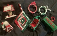 Lot Of 7 Needlepoint Plastic Canvas Christmas Ornaments