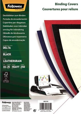 Fellowes Deckblatt Delta Lederstruktur DIN A4 schwarz 25 Blatt