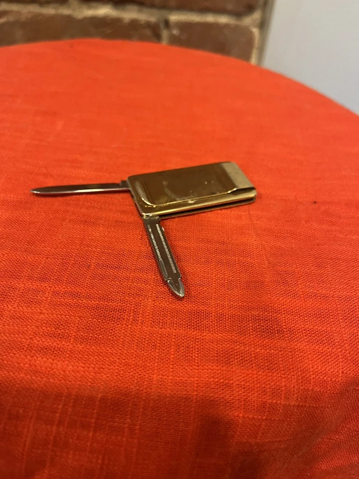 Navaja de Bolsillo Colonial Chivas Oro Regal Clip para Dinero con 2 Hojas Archivo Antiguo Foto 3 de 4