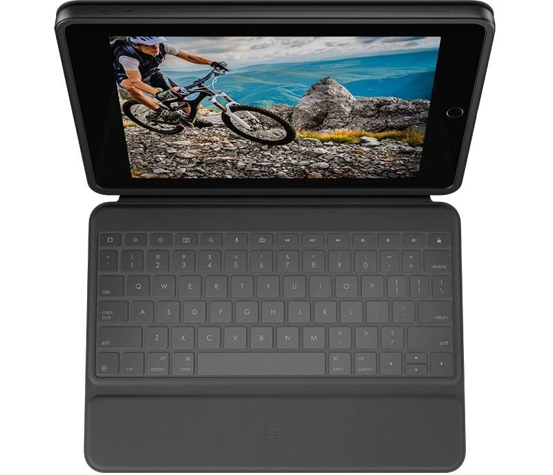 Logitech Rugged Folio Tastatur-Hülle für Apple iPad 7./8./9. Gen. QWERTZ DE Grau - Bild 2 von 4