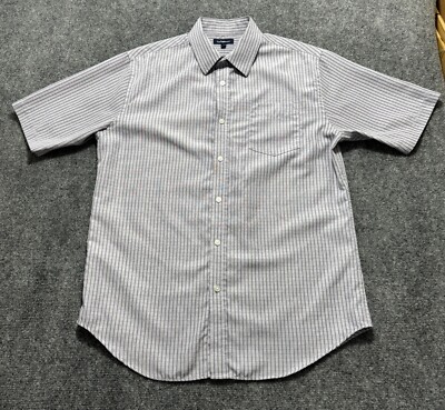 Croft & Barrow Men's Shirt Size M Purple Striped Plaid Pocket Short Sleeve