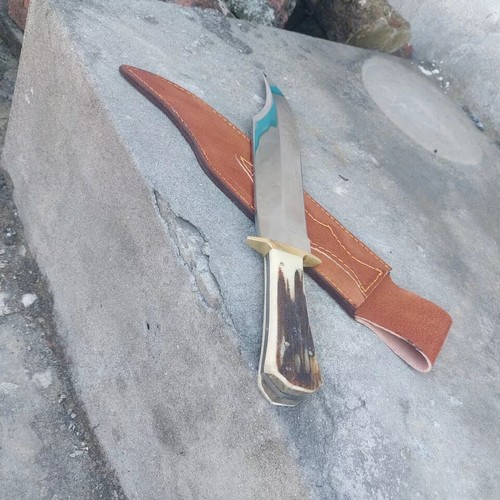 Cuchillo Bowie Hecho a Mano Personalizado Mango de Ciervo Full Tang Bowie Cuchillo Hoja Fija D2 - Imagen 5 de 9