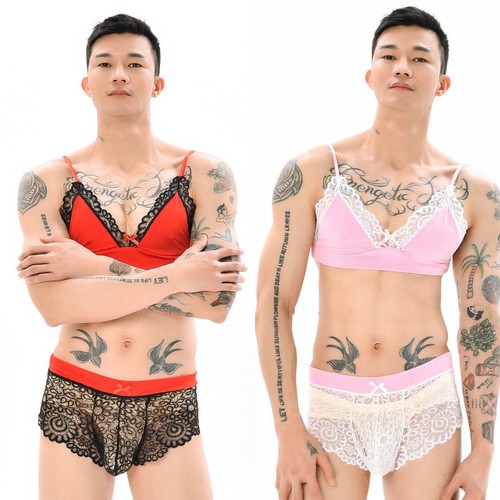 Men's Bras Sissy Underwear Gay Sexy Lace Lingerie Briefs Bowknot Bras Underpants - Picture 4 of 19