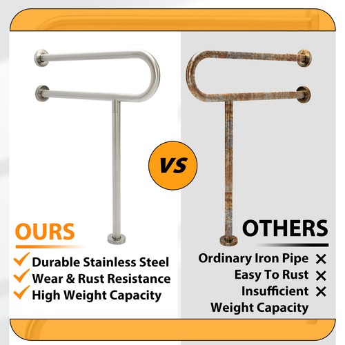 24" x 30" Handicap Grab Bars Rails Toilet Handrails Bathroom Safety Bar Hand - Picture 6 of 20