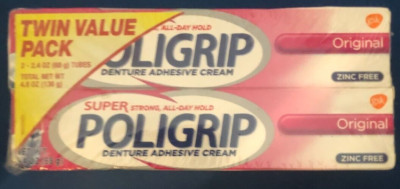 Super Poligrip Denture Adhesive Cream Original Value 2Pack SEALED