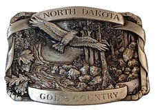 NOS Vintage 1983 North Dakota God's Country Bergamot Brass Works Belt Buckle