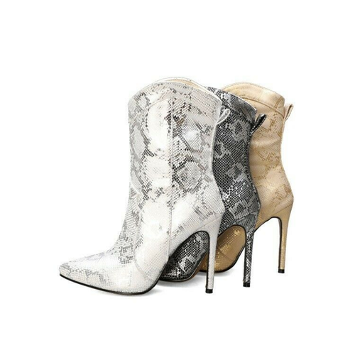 Women Snakeskin Print Cowboy Boots High 
