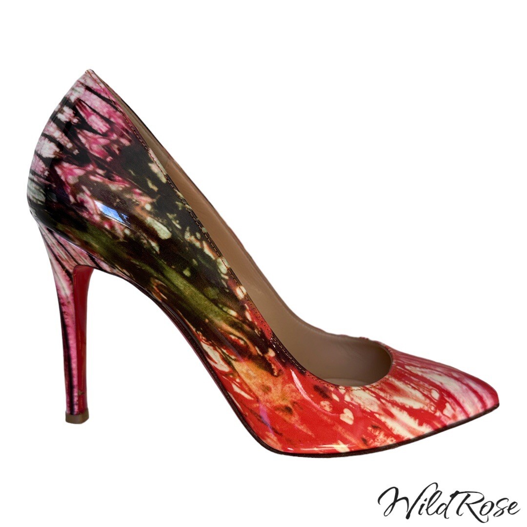 CHRISTIAN LOUBOUTIN Pigalle Bazin Orange Green Art Watercolor