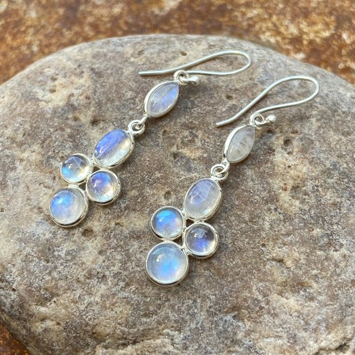 Moonstone Earring 925 Sterling Silver Blue Fire Natural Rainbow Moonstone Ear - Picture 4 of 8