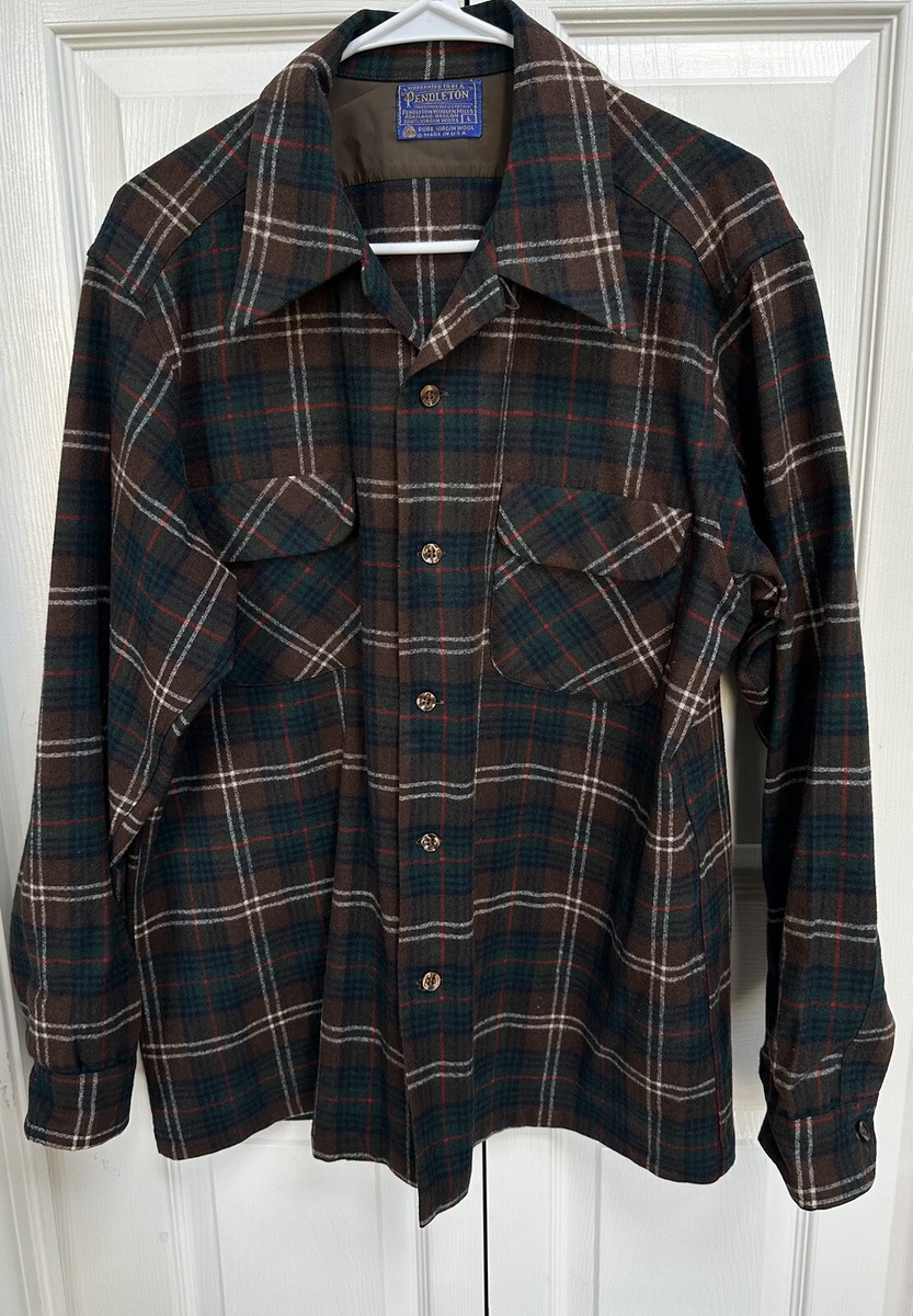 Vintage Pendleton SZ L 100% Wool Board Shirt Loop Collar
