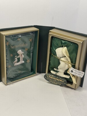 Christmas 2pcs Vintage Dept 56 Snowbabies ''Let It Snow'' Ornament Snowflake XII