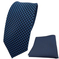 Schmale Designer Tigertie Krawatte + Einstecktuch Blau TüRkis Schwarz Gemustert