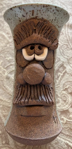 Signed Vintage Ugly Face Stoneware Mug