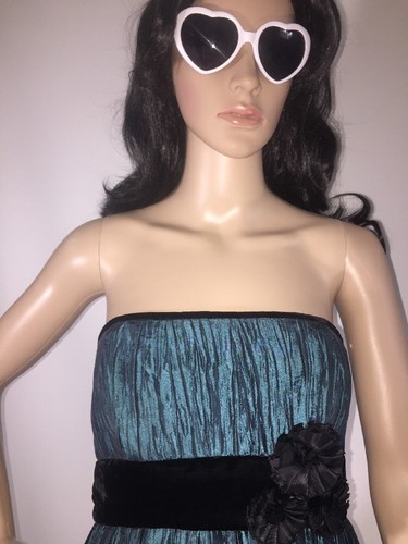 Nicole Miller Formal Dress Size 6 Platinum Strapless Teal Green Black Prom Gown - Picture 2 of 12