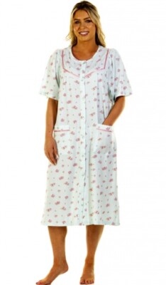 New Ladies Button Through Poly/Cotton Jersey Nightdress Nightie *By La  Marquise* UK