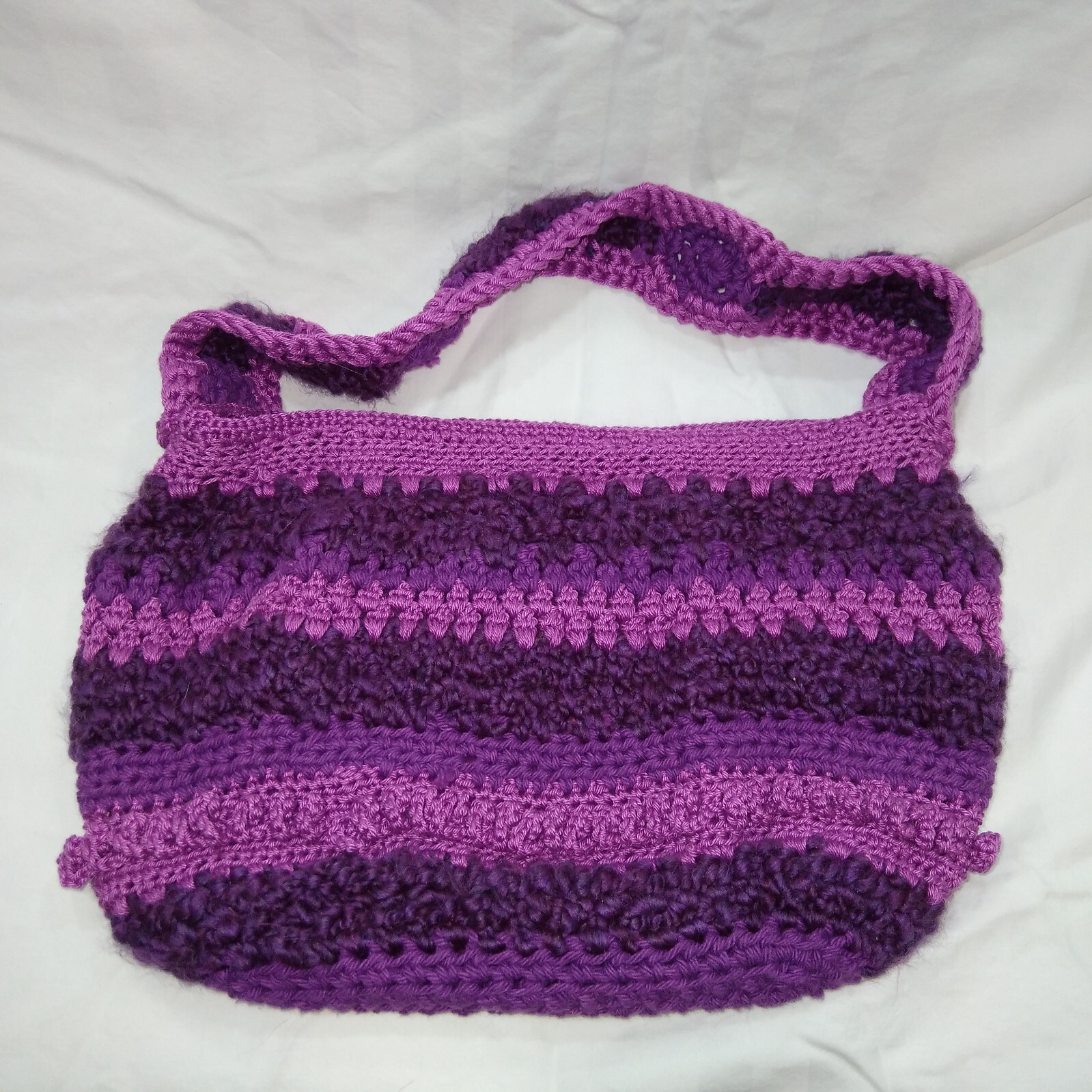 Crochet Cotton Bamboo Shoulder Bag in Assorted Purple Shades-image