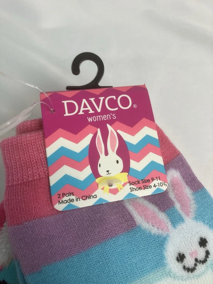 Женские Davco счастливый пасхальный кролик экипажа носки размер обуви 4-10,5 новый 2 пары - Изображение 4 из 4