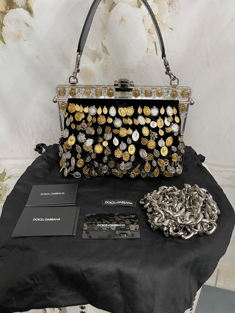 DOLCE GABANNA BLACK VANDA VELVET GOLD CHARMS CRYSTAL BAG DOLCE GABANNA BLACK VANDA VELVET GOLD CHARMS CRYSTAL BAG