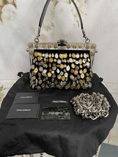DOLCE GABANNA BLACK VANDA VELVET GOLD CHARMS CRYSTAL BAG BRAND NEW MSRP $8050