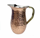 Hammered Copper Stainless Steel Metal Pitcher With Ice Guard & Brass Handle 8"