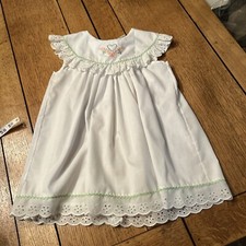 Girls Vtg Dress White W/ Heart Floral Embroidered Size 6 Bryan