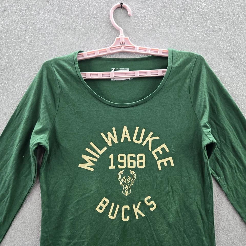 Camisa para mujer Milwaukee Bucks M verde logotipo de marca desconocida manga larga Foto 3 de 4