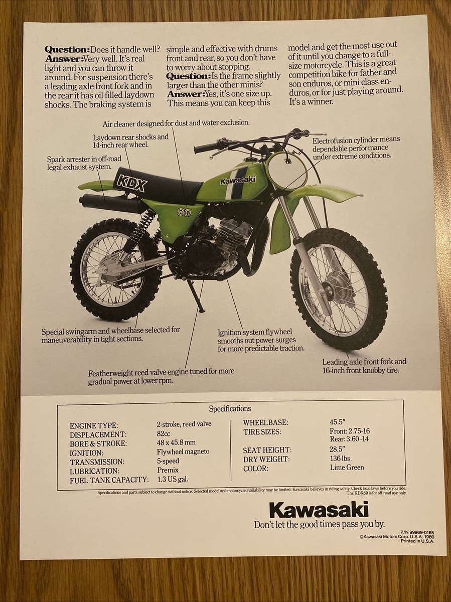 NOS KAWASAKI KDX80 Original Sales Brochure Printed In 1980 | eBay