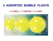 3 YELLOW BUBBLE FLOATS,SMALL,MEDIUM,LARGE,FOR SEA PIKE TROUT FLY FISHING LINE