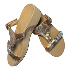 Vionic Size 8 Pacific Ellie Metallic Snake T-Strap Platform Slide Sandal