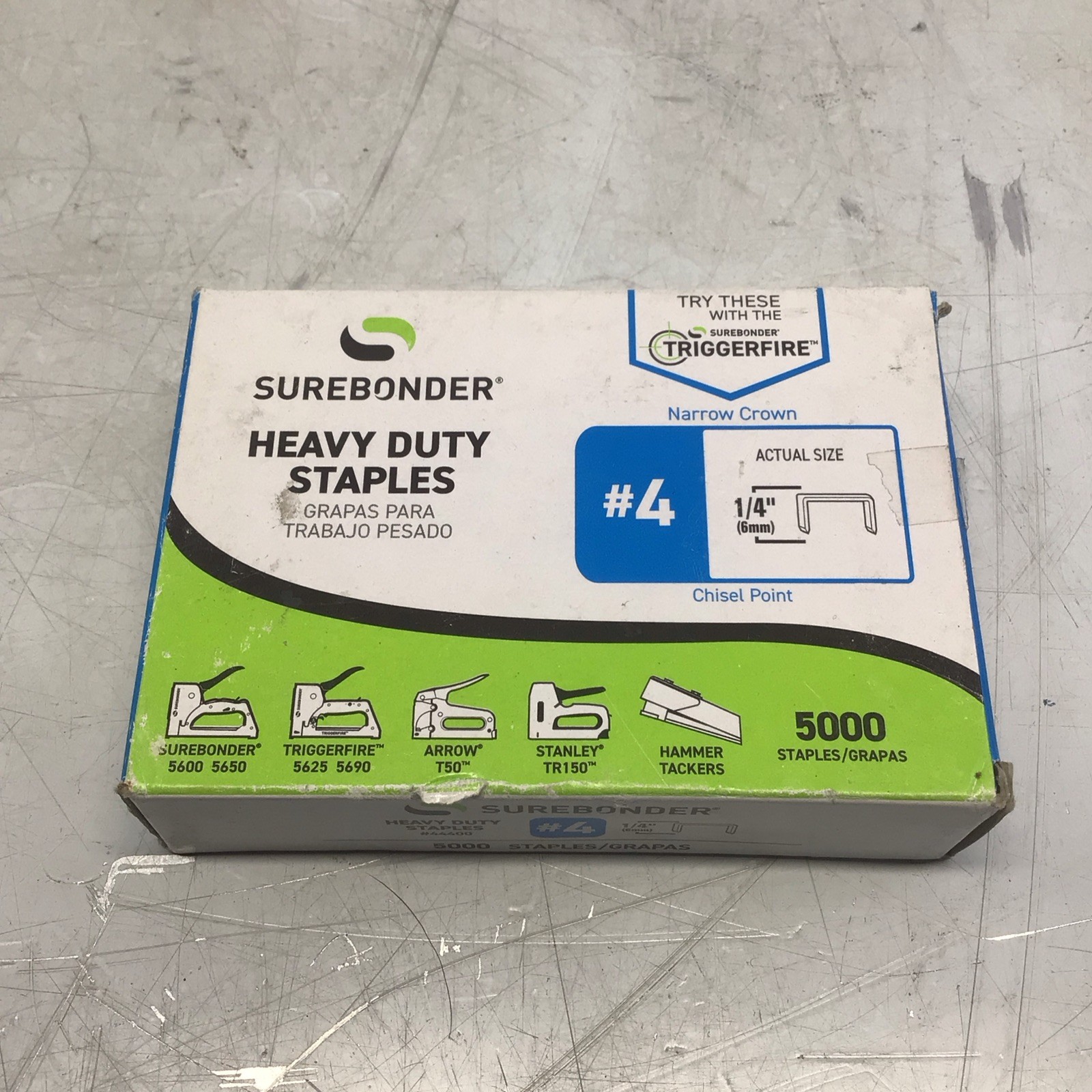 Surebonder 1/4" #4 Heavy-Duty Staples Narrow Crown Chisel Point 5000 Ct