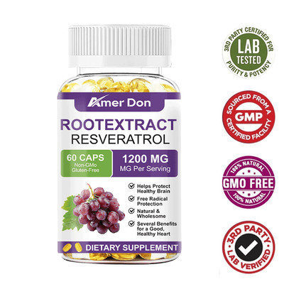 Resveratrol Capsules 1200mg Serving 60 Capsules Anit-Aging and Cardiovascular