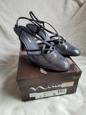 Nina Heels Julitte in Gunmetal Crystal, Women's size 7 Medium Width Strappy