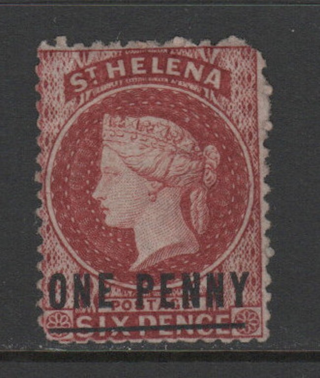 St Helena 1871 1d on 6d P12½ Sc 12 MH F CV $140