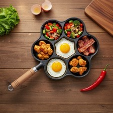 7 Hole Egg Frying Pan Nonstick Pancake Maker Wooden Handle Induction Hob
