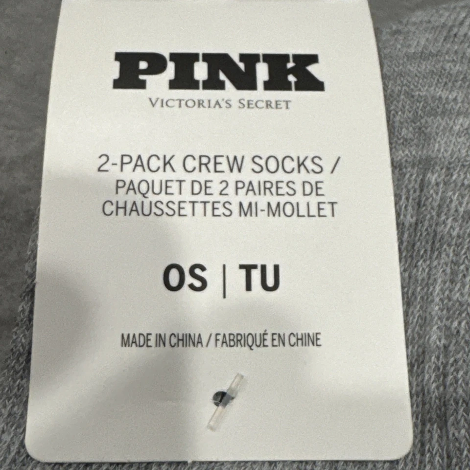 Victoria's Secret ROSA Calcetines Mujer Perro Bordados Paquete de 2 Gris Blanco OS Foto 3 de 4