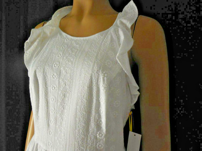 CeCe Dress size 4 white eyelet embroidered fabric ruffled racerback NWT
