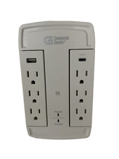 Commercial Electric 6-Outlet Wall Mount Surge Protector USB USB-C Charging White
