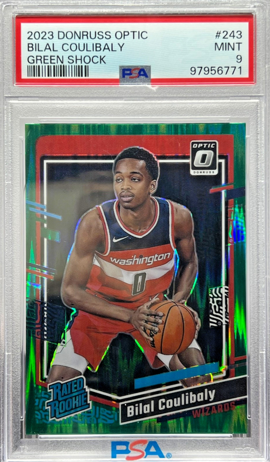 Bilal Coulibaly 2023-24 Donruss Optic #243 Rated Rookie Green Shock PSA 9