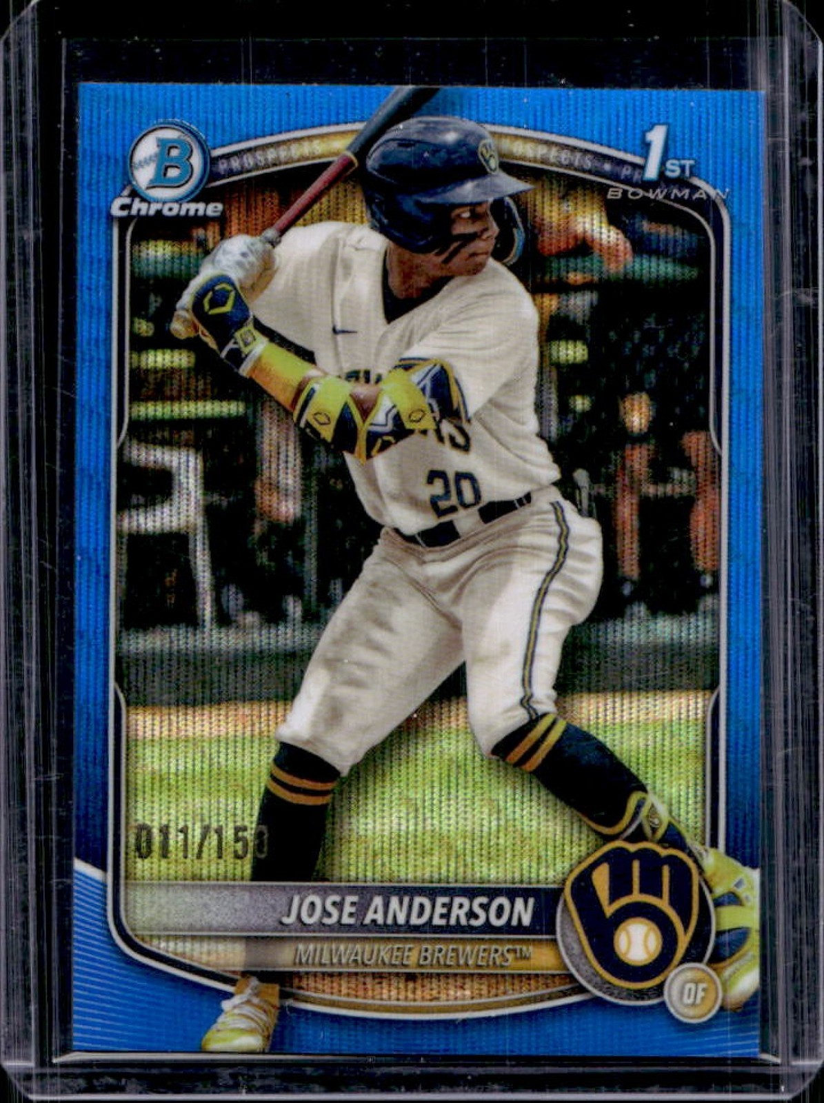 2025 Bowman Chrome Jose Anderson Blue Wave Refractor 1st Prospect #/150 Brewers
