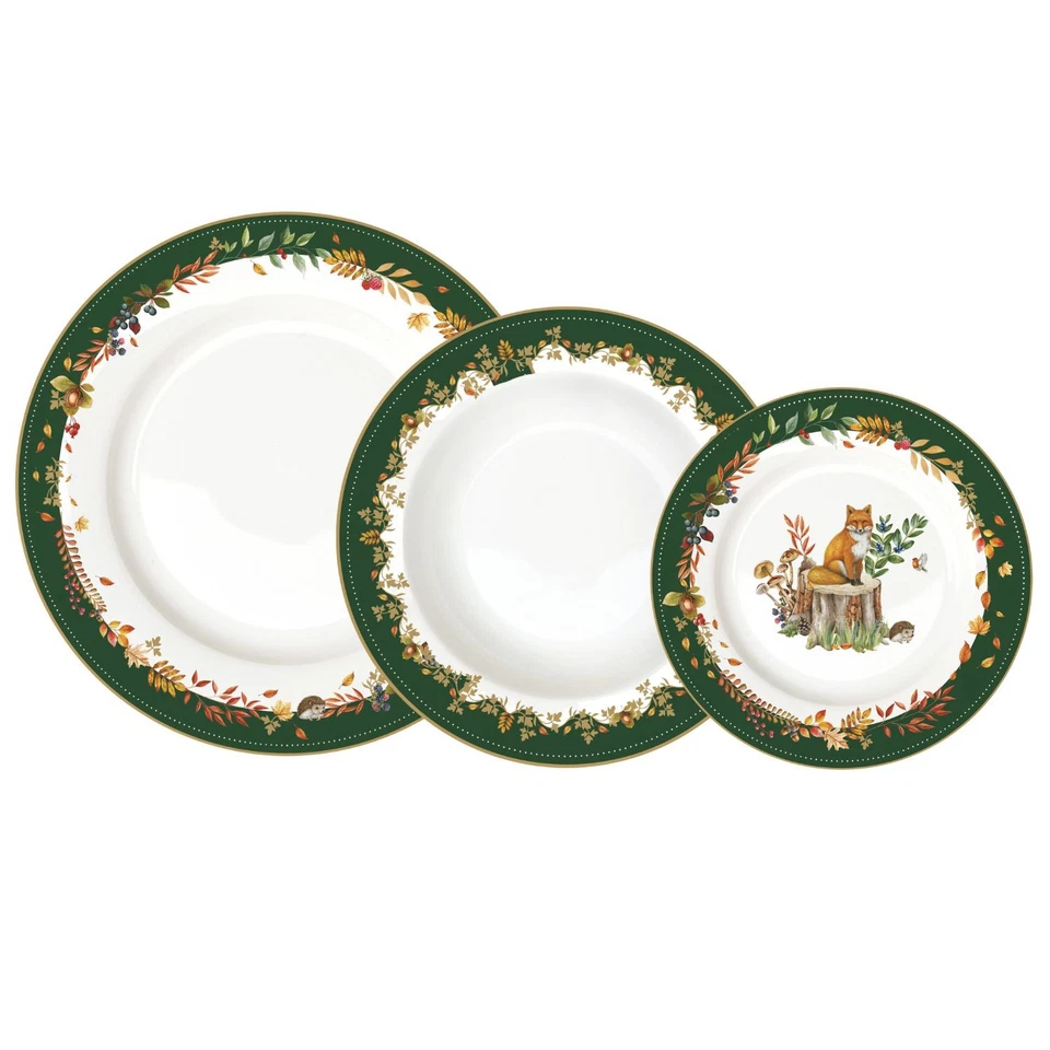 18tlg. Tellerset Forest Dream mit Blättern weiß grün aus Porzellan Easy Life