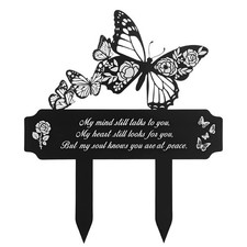 Memorial Grave Marker for Dad Mom Butterfly Metal Cemetery Decorations