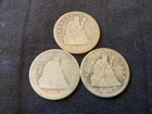 Lot: 3 Seated Liberty Quarters 90% silver, circulated, 1845, 1861, 1877