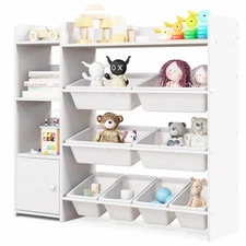4-Tier Kids Toy Storage Organizer Bookshelf with 8 Toy Organizer Bins Door