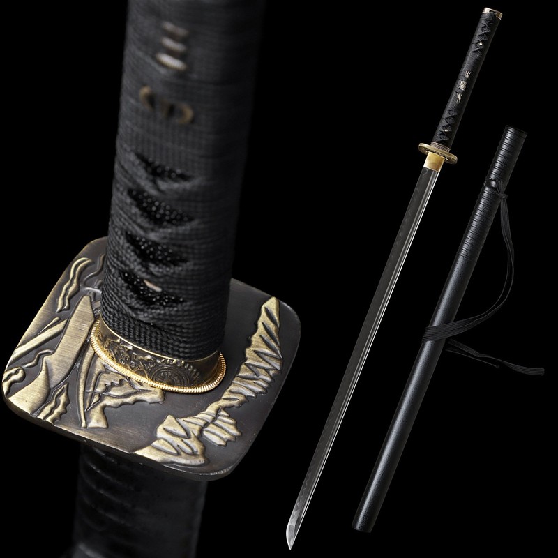 Straight Katana T10 Steel Clay Tempered Ninja Sword Full Tang Blade Sharp